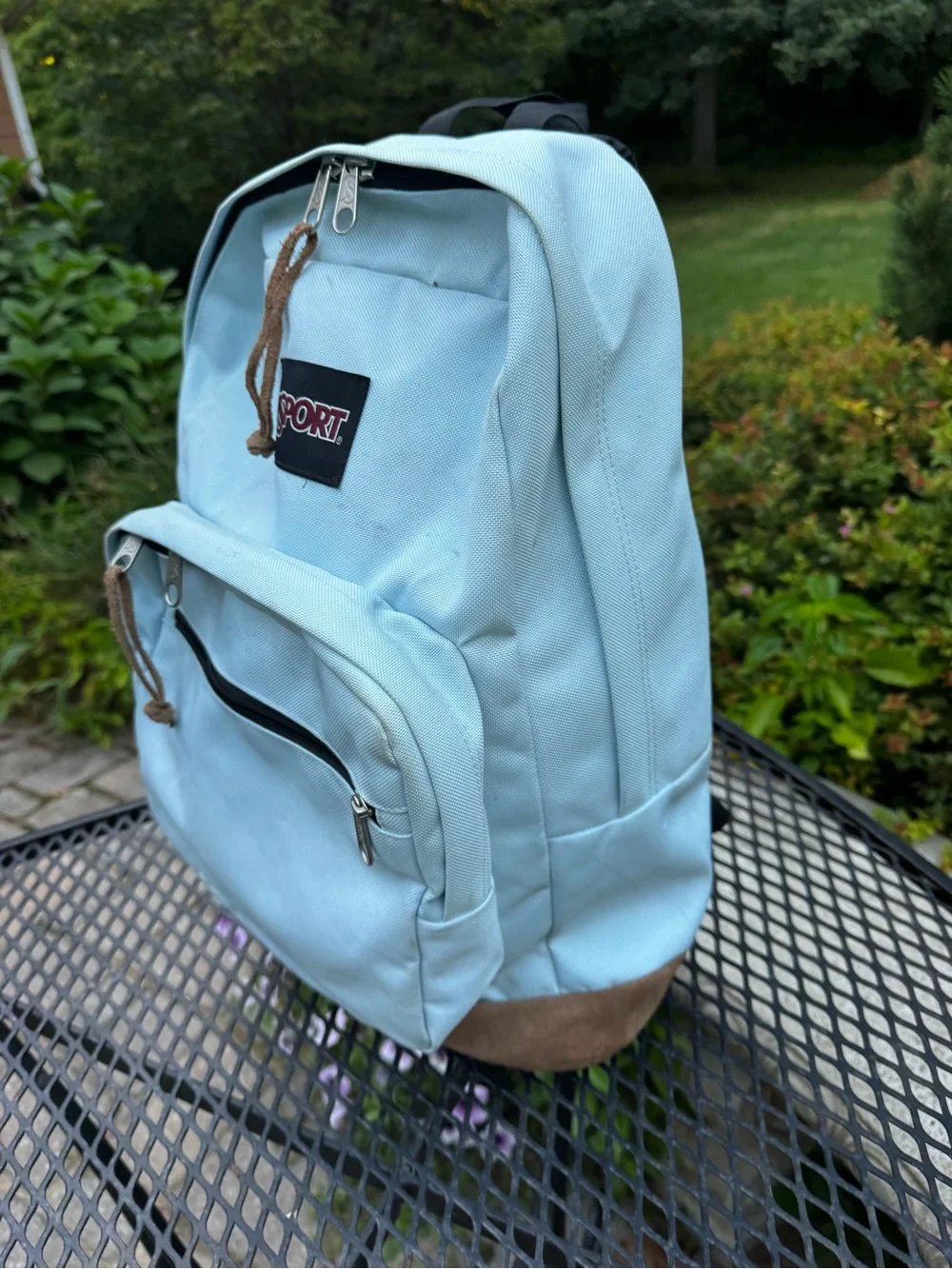Jansport Light Blue Canvas Backpack with Brown Suede Base